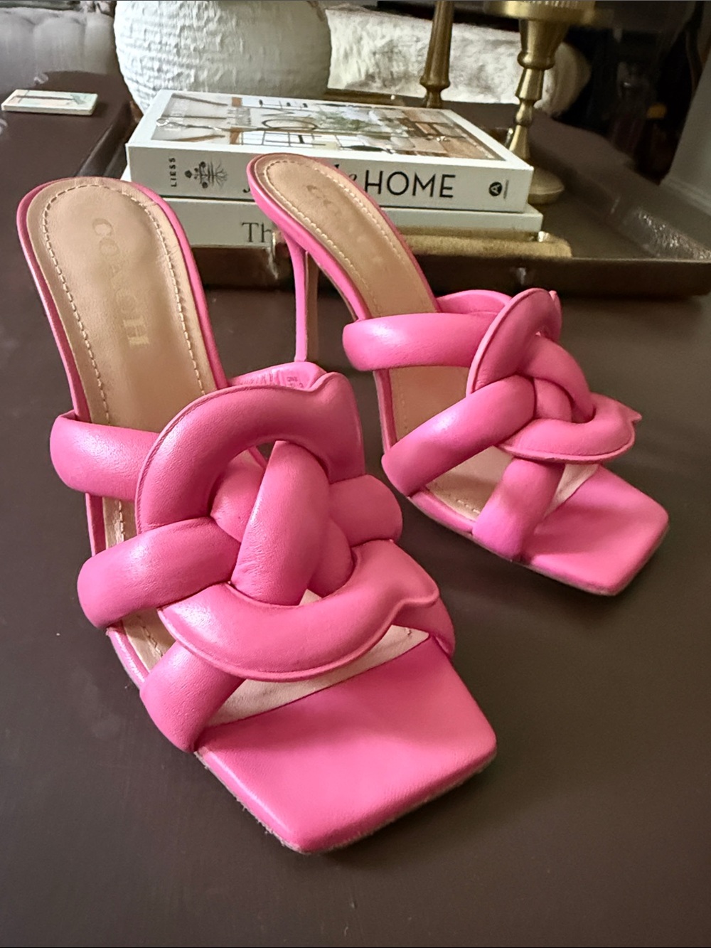 Coach Hot Pink Knotted Leather Heeled Mules